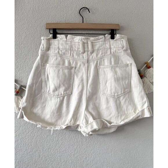We The Free Nova Paperbag Denim Cream Shorts High Rise Relax Neutral Beachy L - Picture 3 of 8